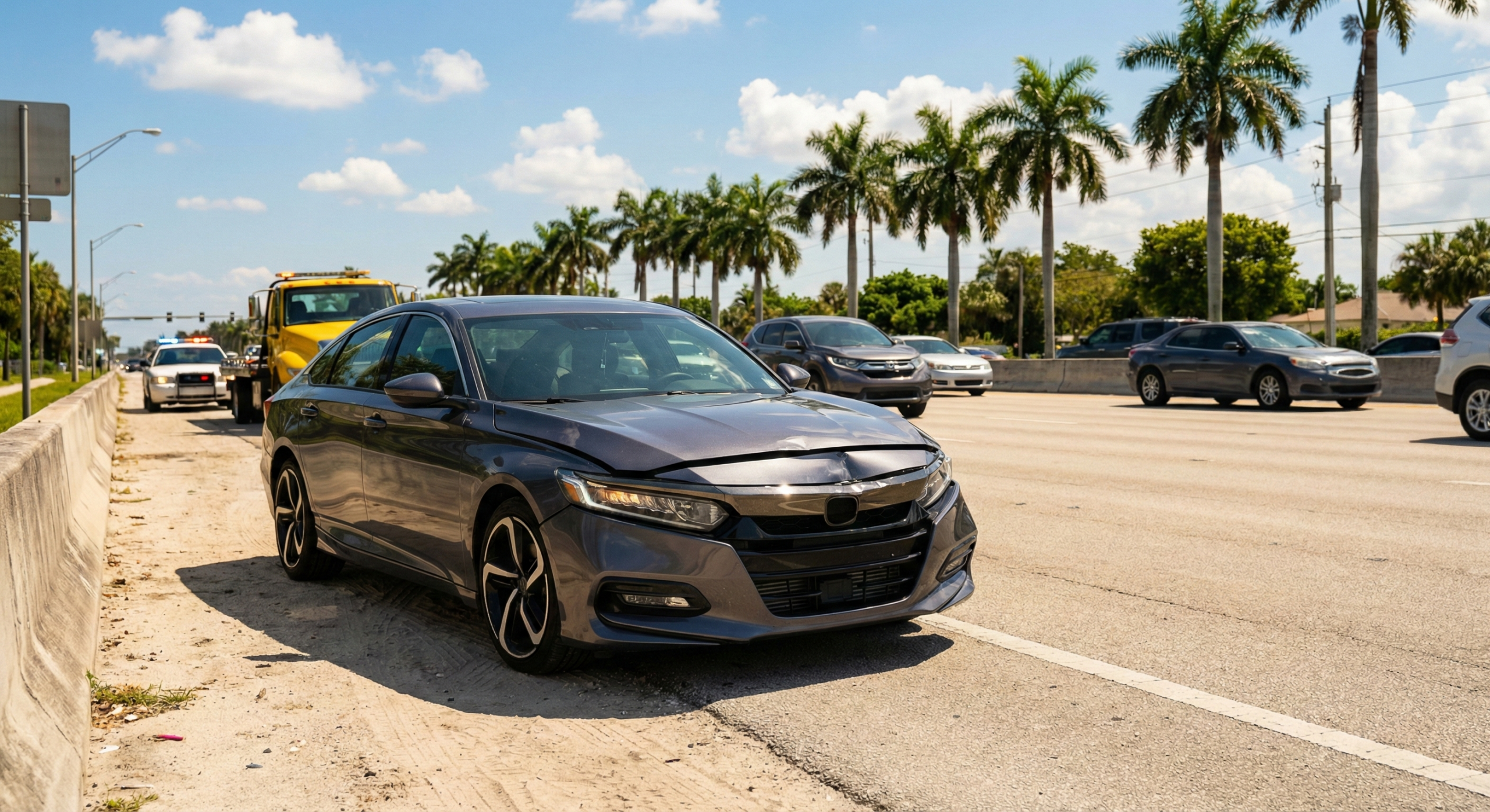Accident scene in South Florida - Injured Driver